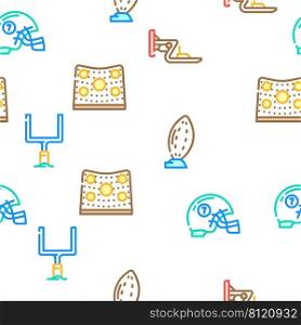 American Football Accessories Vector Seamless Pattern Color Line Illustration. American Football Accessories Icons Set Vector