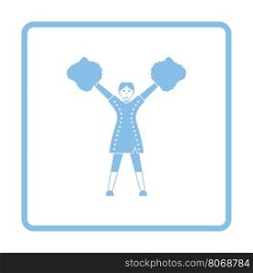 American football cheerleader girl icon. Blue frame design. Vector illustration.