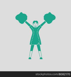 American football cheerleader girl icon. Gray background with green. Vector illustration.