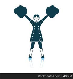 American Football Cheerleader Girl Icon. Shadow Reflection Design. Vector Illustration.