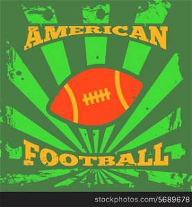 American football decorative poster with green radiating rays from rugby ball symbol emblem print abstract vector illustration