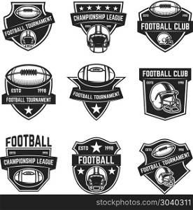American football emblems. Design element for logo, label, sign. Vector image. American football emblems. Design element for logo, label, sign.