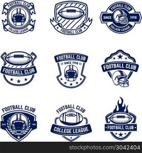 American football emblems. Design element for logo, label, sign. Vector image. American football emblems. Design element for logo, label, sign.