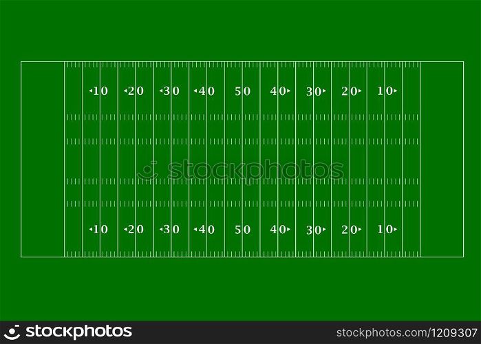 American football field top view in a flat design. Vector illustration.