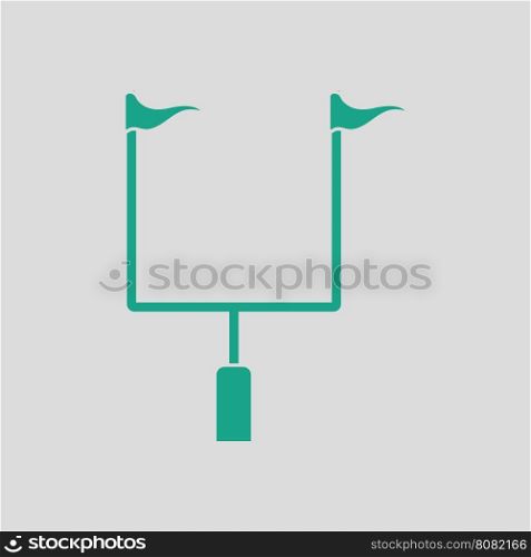 American football goal post icon. Gray background with green. Vector illustration.
