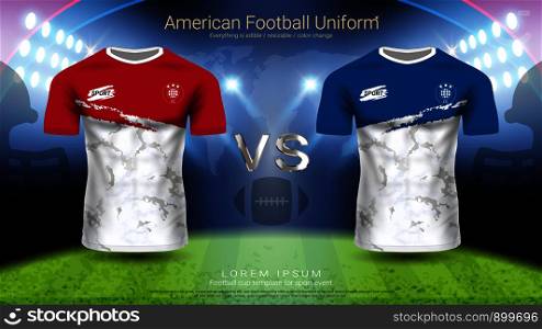 American Football or Soccer Jerseys Uniforms, T-Shirt Sport Mockup Template Front and Back View for Presentation.