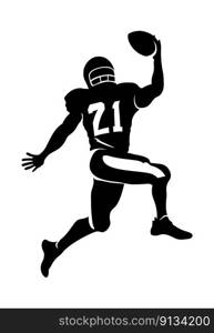 American football player silhouette. Running isolated athlete. Running rugby man, team sport. Very detailed and smooth lines. Vector illustration.