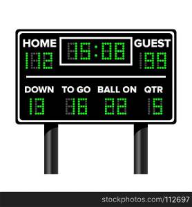 American Football Scoreboard. Sport Game Score. Digital LED Dots. Vector Illustration. Time, Guest, Home.. American Football Scoreboard. Sport Game Score. Digital LED Dots. Vector