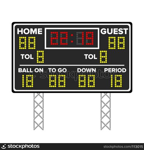 American Football Scoreboard. Sport Game Score. Digital LED Dots. Vector Illustration. Time, Guest, Home.. American Football Scoreboard. Sport Game Score. Digital LED Dots. Vector