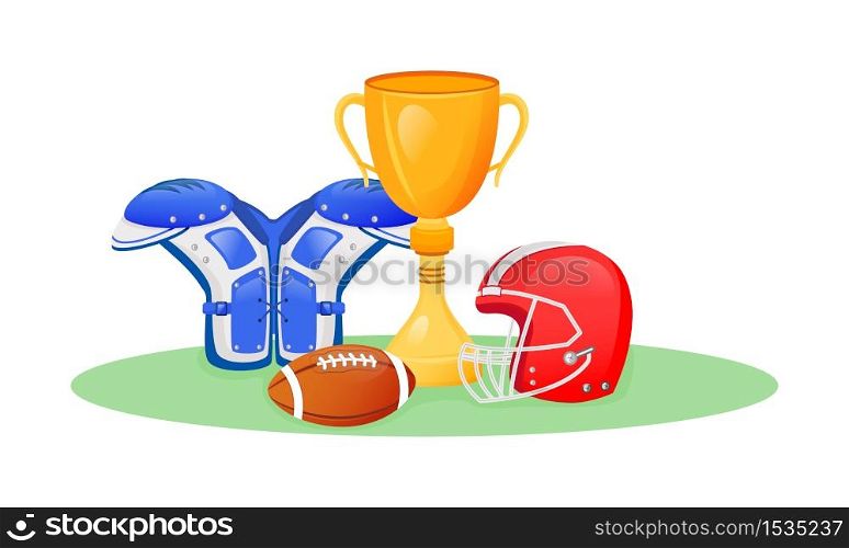 American football trophy flat concept vector illustration. Reward for first place. Gold prize for winning game. Sports equipment 2D objects for web design. Award for league match creative idea. American football trophy flat concept vector illustration