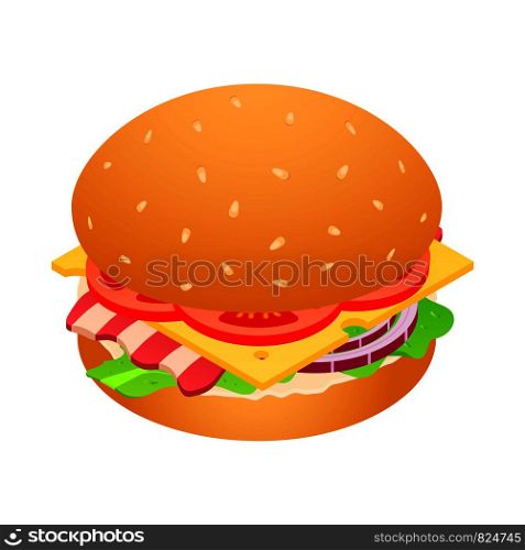 American hamburger unhealthy food icon. Isometric of american hamburger unhealthy food vector icon for web design isolated on white background. American hamburger unhealthy food icon, isometric style