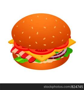 American hamburger unhealthy food icon. Isometric of american hamburger unhealthy food vector icon for web design isolated on white background. American hamburger unhealthy food icon, isometric style
