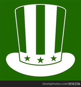 American hat icon white isolated on green background. Vector illustration. American hat icon green