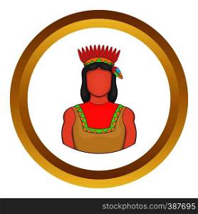 American indian vector icon in golden circle, cartoon style isolated on white background. American indian vector icon