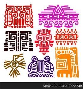 American indians ancient totems vector illustration. Mayan, inca and aztec drawings vector symbols. American indians ancient totems