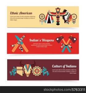American indigenous people cultural concept horizontal banners set with traditional native tomahawk hatchet weapon abstract vector illustration. Ethnic design concept banners