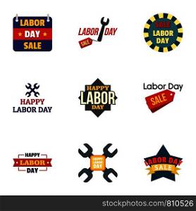 American labor day logo set. Flat set of 9 american labor day vector logo for web design. American labor day logo set, flat style