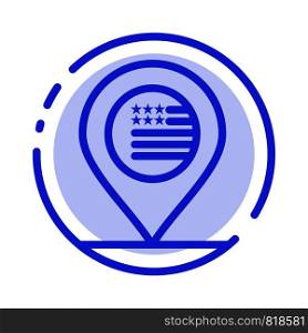 American, Location, Map, Sign Blue Dotted Line Line Icon