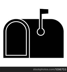 American mail box with flag Pillar-box Postbox icon black color vector illustration flat style simple image. American mail box with flag Pillar-box Postbox icon black color vector illustration flat style image