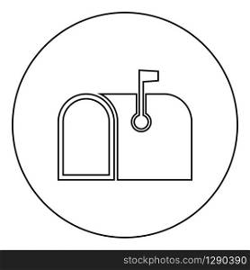 American mail box with flag Pillar-box Postbox icon in circle round outline black color vector illustration flat style simple image. American mail box with flag Pillar-box Postbox icon in circle round outline black color vector illustration flat style image