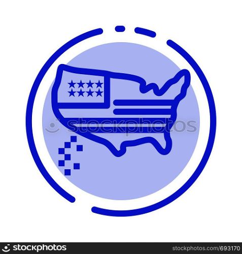 American, Map, Thanksgiving, Usa Blue Dotted Line Line Icon