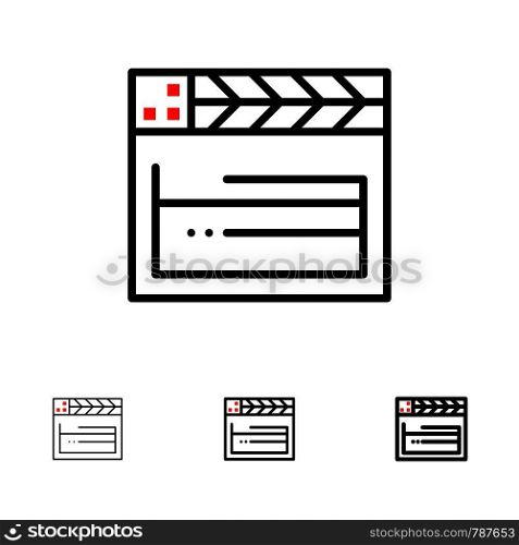 American, Movie, Usa, Video Bold and thin black line icon set