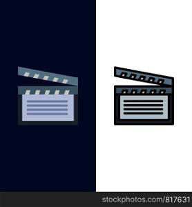 American, Movies, Video, Usa Icons. Flat and Line Filled Icon Set Vector Blue Background