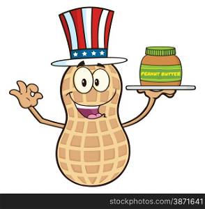 American Peanut Character Holding A Jar Of Peanut Butter