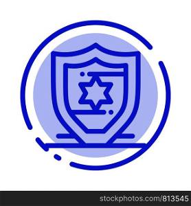American, Protection, Shield Blue Dotted Line Line Icon