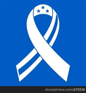 American ribbon icon white isolated on blue background vector illustration. American ribbon icon white