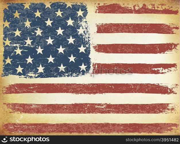 American Themed Flag Background. Grunge Aged Vector Template. Horizontal orientation.