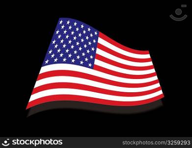 American usa stars and stripes flag with black background and shadow