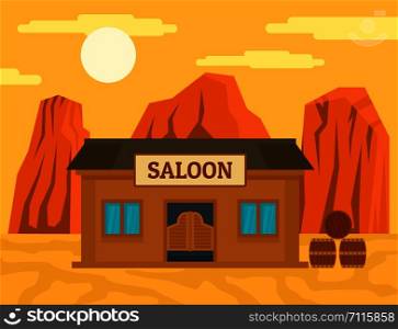 American western saloon concept background. Flat illustration of american western saloon vector concept background for web design. American western saloon concept background, flat style