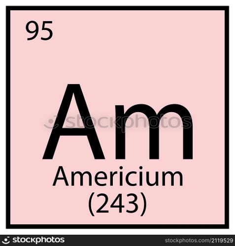 Americium chemical element. Mendeleev table sign. Education concept. Pink background. Vector illustration. Stock image. EPS 10.. Americium chemical element. Mendeleev table sign. Education concept. Pink background. Vector illustration. Stock image.
