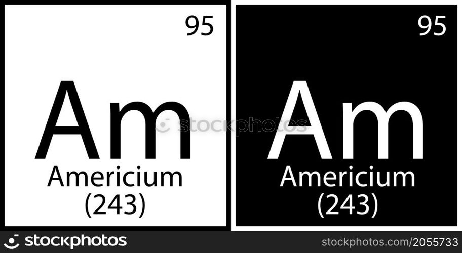 Americium chemical sign. Mendeleev table. Flat art. Science structure. Square frames. Vector illustration. Stock image. EPS 10.. Americium chemical sign. Mendeleev table. Flat art. Science structure. Square frames. Vector illustration. Stock image.