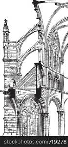 Amiens Cathedral, Cross section, vintage engraved illustration. Industrial encyclopedia E.-O. Lami - 1875.