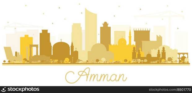 Amman Jordan Skyline Silhouette with Golden Buildings. Vector Illustration. Business Travel and Tourism Concept with Modern Architecture. Amman Cityscape with Landmarks.