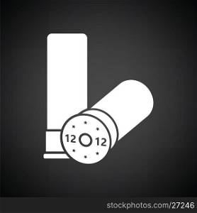 Ammo from hunting gun icon. Black background with white. Vector illustration.