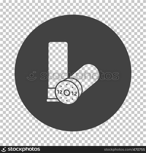 Ammo from hunting gun icon. Subtract stencil design on tranparency grid. Vector illustration.