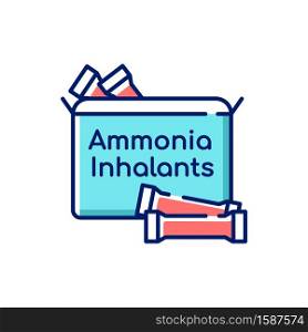 Ammonia inhalants RGB color icon. Smelling salts or respiratory problem. Flu treatment. Powder pack for nasal inhalation. Remedy for lightheadedness. Medical help. Isolated vector illustration. Ammonia inhalants RGB color icon