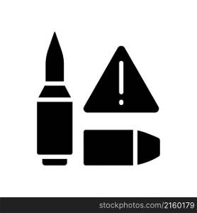 Ammunition smuggling black glyph icon. Gunrunning. Bullets and shells international illegal trade. Armament black market. Silhouette symbol on white space. Vector isolated illustration. Ammunition smuggling black glyph icon
