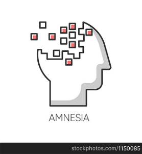 Amnesia color icon. Memory loss. Forgetting from brain injury. Trouble with remembering. Korsakoff syndrome. Mental disorder. Clinical psychology. Healthcare issue. Isolated vector illustration