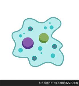 Amoeba cell. Small unicellular animal. Virus and bacteria. Education and science. Flat cartoon illustration. Amoeba cell. Small unicellular animal