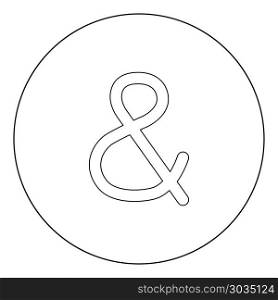 Ampersand black icon in circle vector illustration isolated flat style .