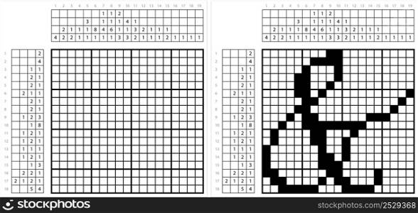 Ampersand Icon Nonogram Pixel Art, &, Alphabet Ampersand Symbol, And, Alphabet, Character, Letter Vector Art Illustration, Logic Puzzle Game Griddlers, Pic-A-Pix, Picture Paint By Numbers, Picross