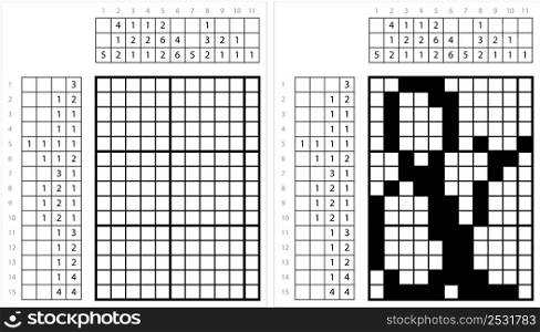 Ampersand Icon Nonogram Pixel Art, &, Alphabet Ampersand Symbol, And, Alphabet, Character, Letter Vector Art Illustration, Logic Puzzle Game Griddlers, Pic-A-Pix, Picture Paint By Numbers, Picross