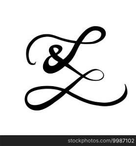 Ampersand symbol, hand drawn grunge sign, vector illustration isolated on white background .. Ampersand symbol, hand drawn grunge sign, vector illustration isolated on white background