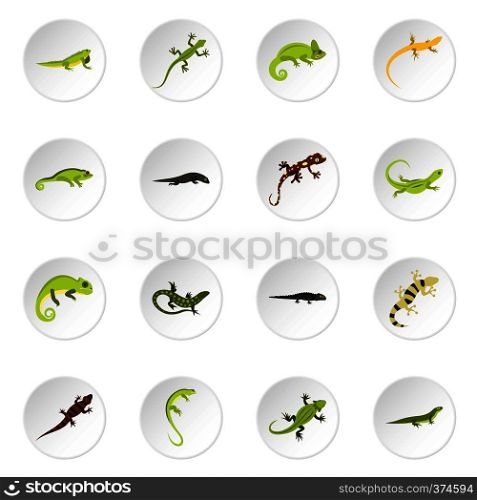 Amphibian icons set. Flat illustration of 16 amphibian vector icons for web. Amphibian icons set, flat style