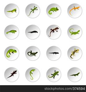 Amphibian icons set. Flat illustration of 16 amphibian vector icons for web. Amphibian icons set, flat style