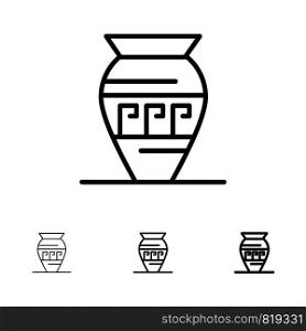 Amphora, Ancient Jar, Emojis, Jar, Greece Bold and thin black line icon set